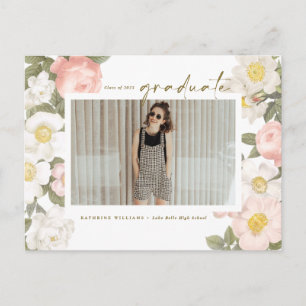 Pastel Vintage Flowers White Photo Graduation Postcard