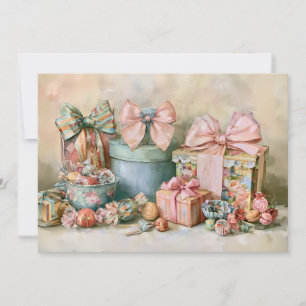 Pastel Vintage Presents Candies Christmas Holiday Card