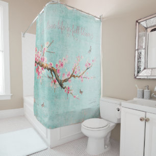 Pastel Vintage Spring Bird and Cherry Blossom Shower Curtain