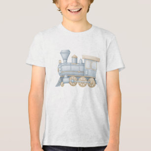 Pastel Vintage Steam Train Locomotive Illustration Tri-Blend Shirt