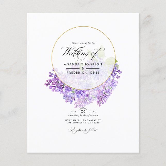 Pastel Violet and Gold Geometric Herbarium Wedding Flyer (Front)