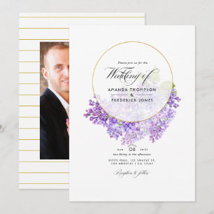 Pastel Violet and Gold Geometric Herbarium Wedding Invitation