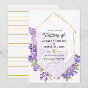 Pastel Violet and Gold Geometric Herbarium Wedding Invitation