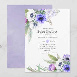 Pastel Violet and Plum Floral Baby Shower Invitation