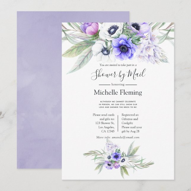 Pastel Violet Floral Baby or Bridal Shower by Mail Invitation (Front/Back)