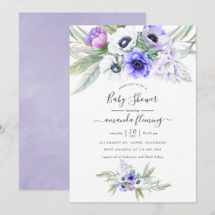 Pastel Violet Floral Baby Shower Invitation