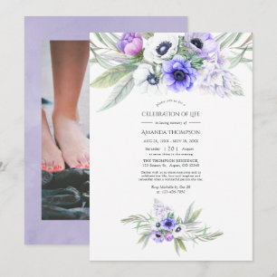 Pastel Violet Floral Celebration of Life Photo Invitation