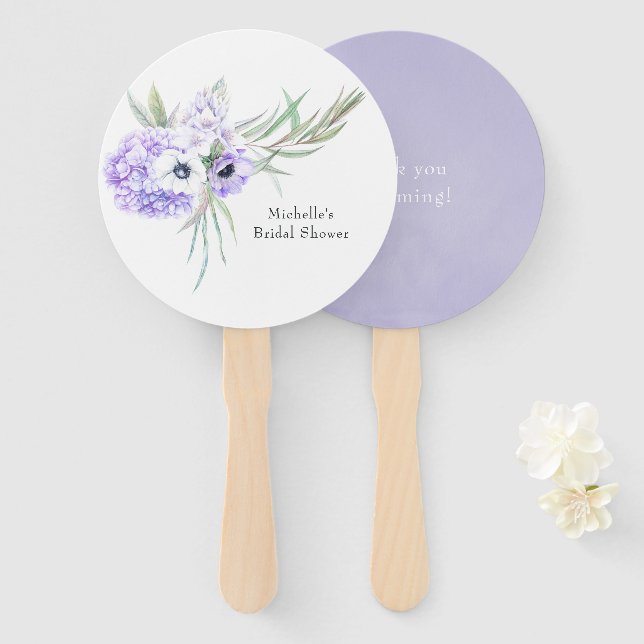 Pastel Violet Floral Hand Fan (Front and Back)