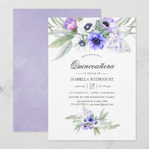 Pastel Violet Floral Quinceañera Invitation