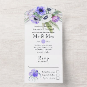 Pastel Violet Floral Wedding All In One Invitation