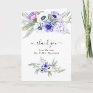 Pastel Violet Floral Wedding Photo Thank You Card