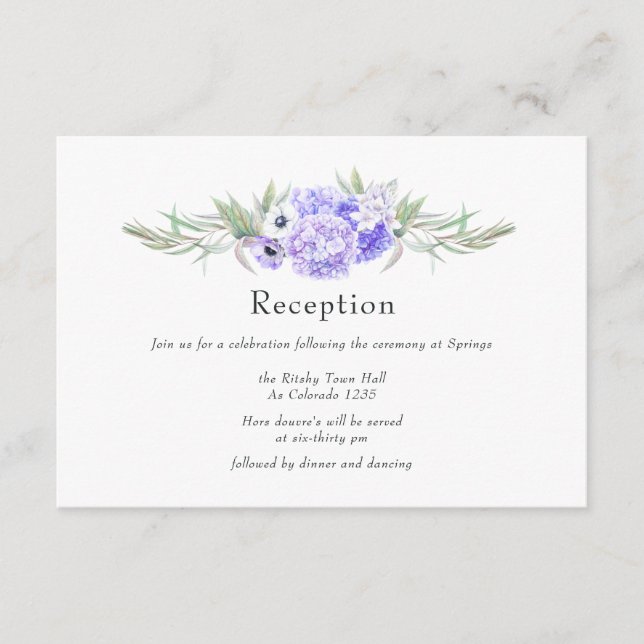 Pastel Violet Floral Wedding Reception Enclosure Card (Front)