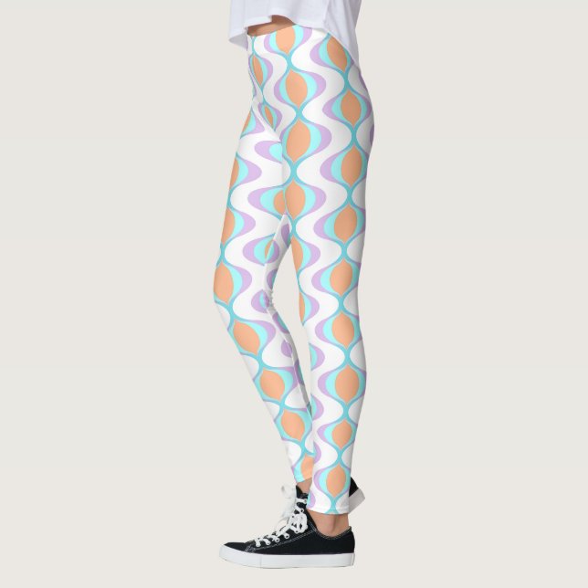 Pastel Violet Orange Aqua Blue Ogee White Waves Leggings (Left)