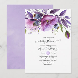 Pastel Violet Poppy Floral Baby Shower Invitation