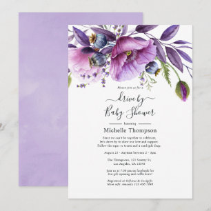 Pastel Violet Poppy Floral Drive By Shower Invitation