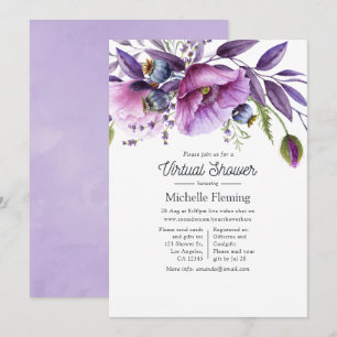 Pastel Violet Poppy Floral Virtual Baby Shower Invitation