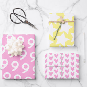 Pastel w. White Stars - Custum Age Kids Birthday Wrapping Paper Sheet