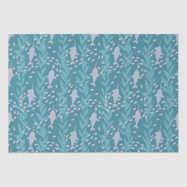 Pastel Wandering Pod of Narwhals Tissue Paper (Front)