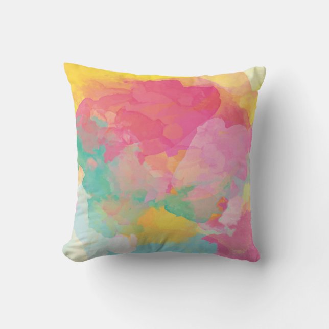 Pastel water colour pink yellow aqua decor pillow (Front)