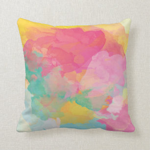Pastel water colour pink yellow aqua decor pillow