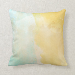 Pastel water colour white yellow aqua decor pillow