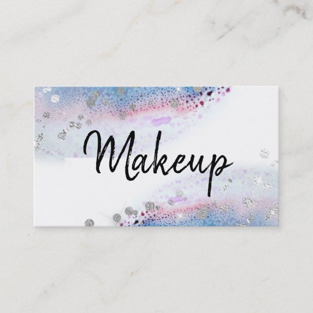 ** Pastel Watercolor Abstract = Glitter Blue Business Card (Front)
