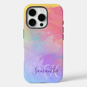 Pastel Watercolor Abstract & Monogram iPhone 16 Pro Case