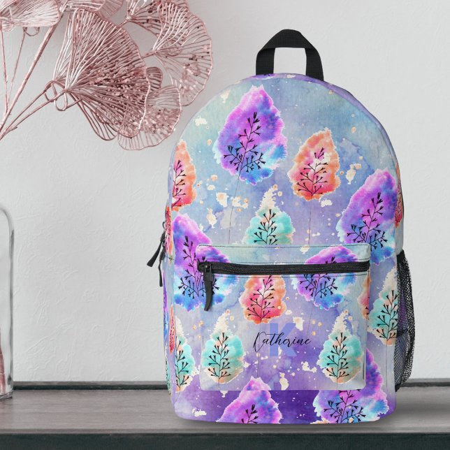 Pastel Watercolor and Ink Serene Magical Leaves Printed Backpack (Creator Uploaded)