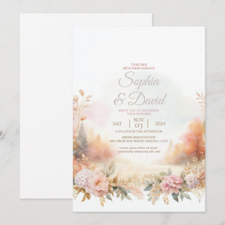 Pastel Watercolor Autumn  Wedding  Invitation