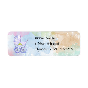 Pastel Watercolor Baby Carriage Address Label