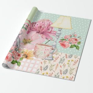 Pastel watercolor background Botanical Birthday Wrapping Paper