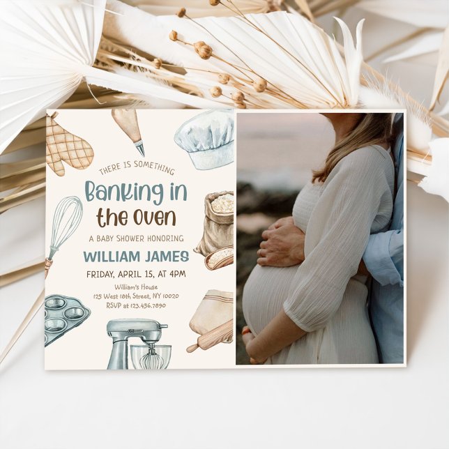 Pastel Watercolor Baking Baby Boy Shower Photo Invitation (Creator Uploaded)
