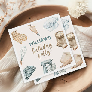 Pastel Watercolor Baking Boy Birthday Napkin