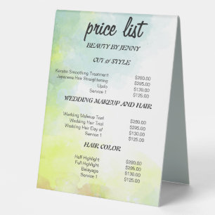 Pastel Watercolor Beauty Price List Sign