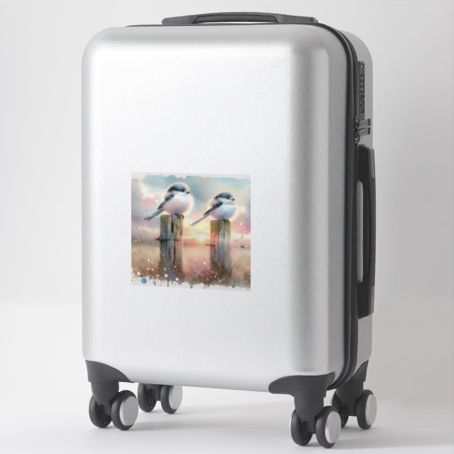 Pastel Watercolor Birds Fencepost Sunset (Suitcase)