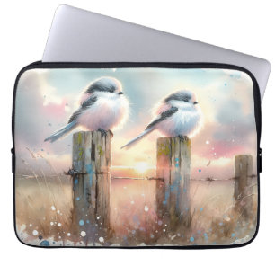 Pastel Watercolor Birds Fencepost Sunset Laptop Sleeve