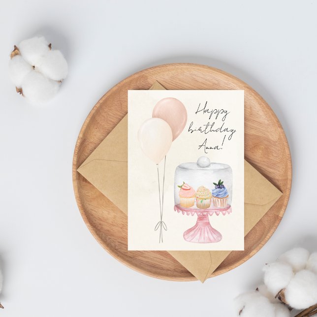 Pastel Watercolor Birthday Card with Cupcakes (Creator Uploaded)