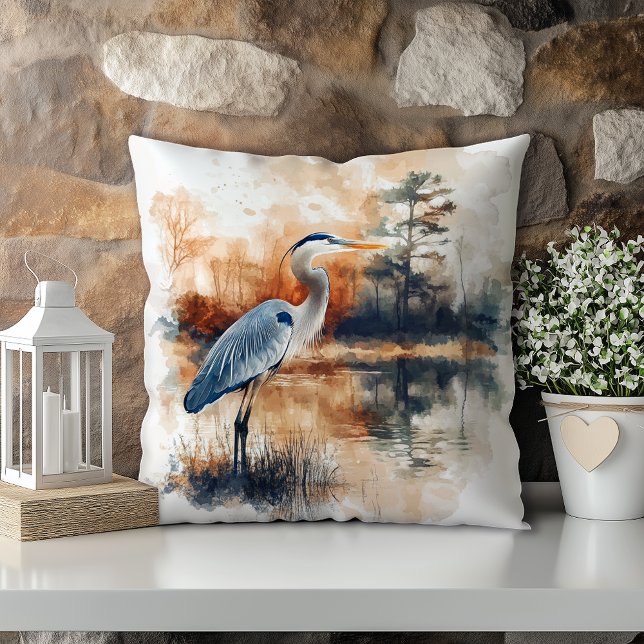 Pastel Watercolor Blue Heron Louisiana State Cushion (Creator Uploaded)