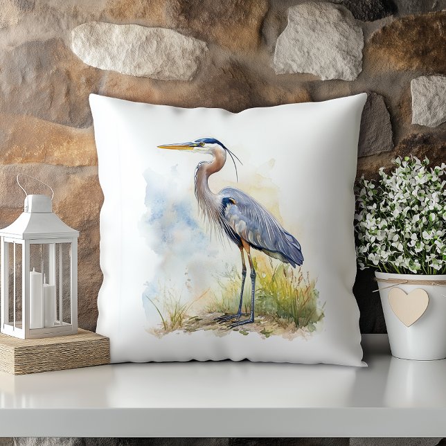 Pastel Watercolor Blue Heron Louisiana State Cushion (Creator Uploaded)