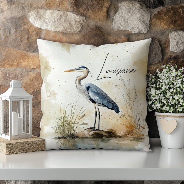 Pastel Watercolor Blue Heron Louisiana State Cushion (Creator Uploaded)