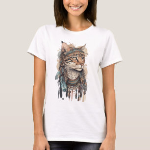 PASTEL WATERCOLOR BOHO CAT WITH FEATHERS T-Shirt