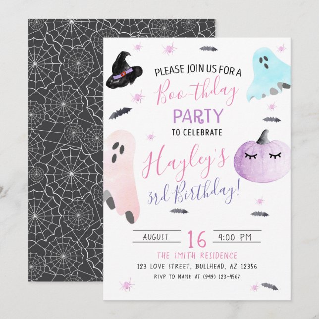 Pastel Watercolor Boothday Ghost Invite (Front/Back)
