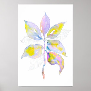 Pastel Watercolor Botanical Leaves Illustration Poster