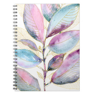 Pastel Watercolor Botanical Leaves Spiral Notebook