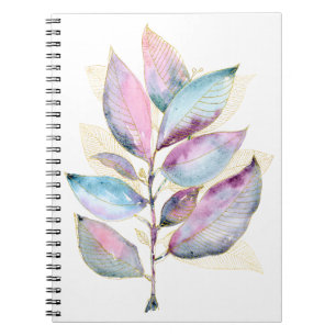 Pastel Watercolor Botanical Leaves Spiral Notebook