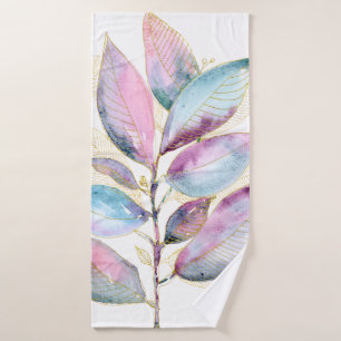Pastel Watercolor Botanical Leaves Spiral Notebook Bath Towel Set