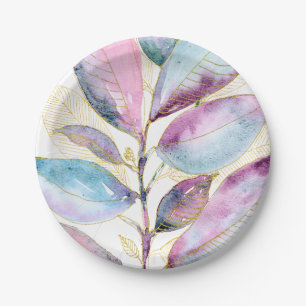 Pastel Watercolor Botanical Leaves Spiral Notebook Paper Plate