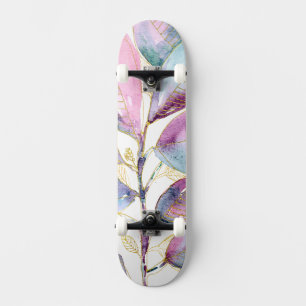 Pastel Watercolor Botanical Leaves Spiral Notebook Skateboard