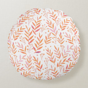 Pastel watercolor branches orange and pink round cushion