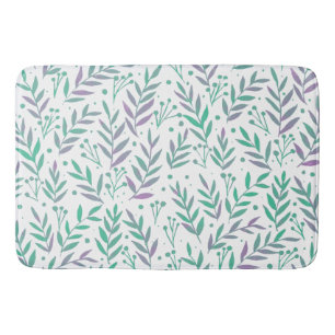 Pastel watercolor branches purple and green bath mat
